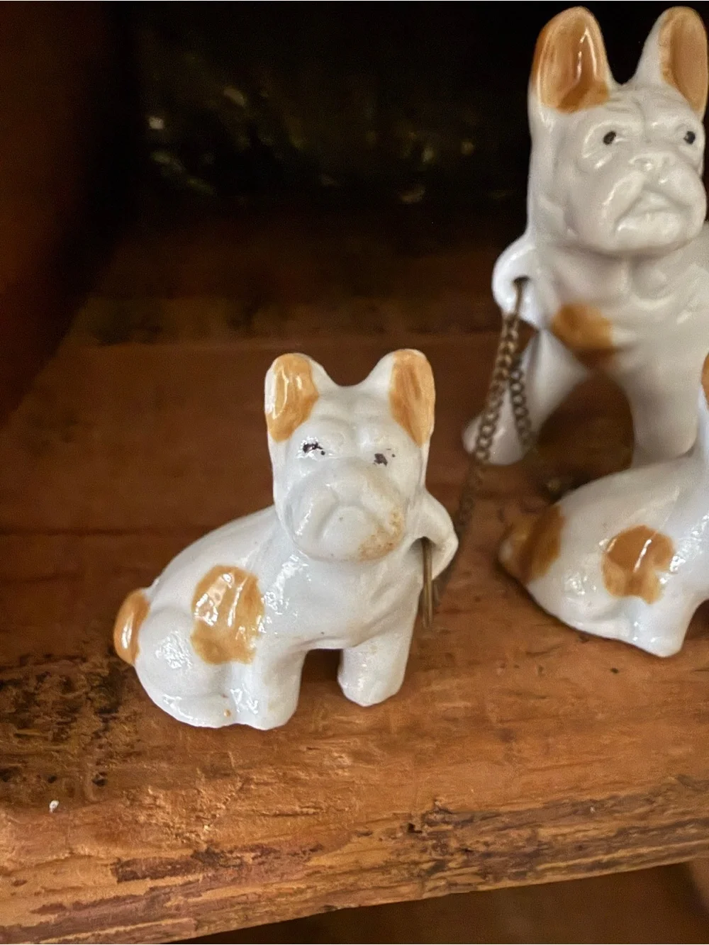 Vintage Ceramic French Bulldog Figurine Trio - White and Tan